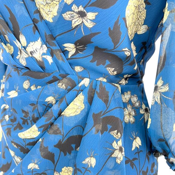 Halogen Floral Wrap Draped Dress Blue Black White Size Medium - Picture 10 of 13